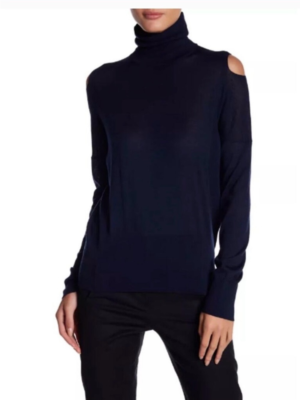 Vince Black 100% Wool Turtleneck Cutout Shoulder Sweater Sz S